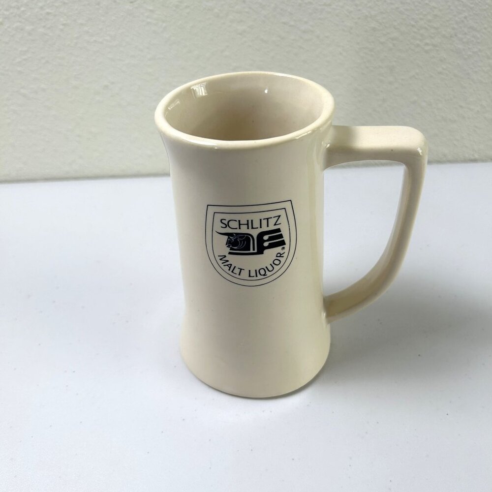 Schlitz Malt Liquor Beer Mug Stein White Ceramic Logo Octoberfest‎ Vintage